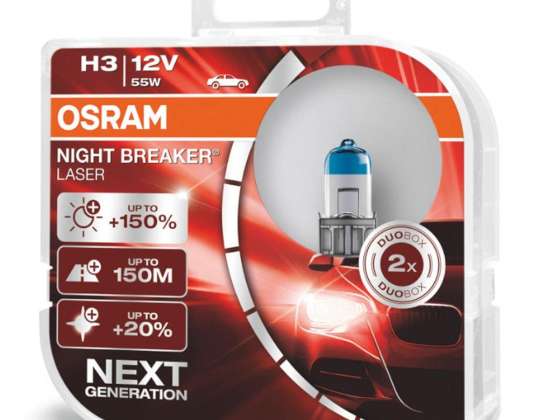 Halogeenlampen H3 12V 55W NIGHT BREAKER LASER 150 /2 stuks/