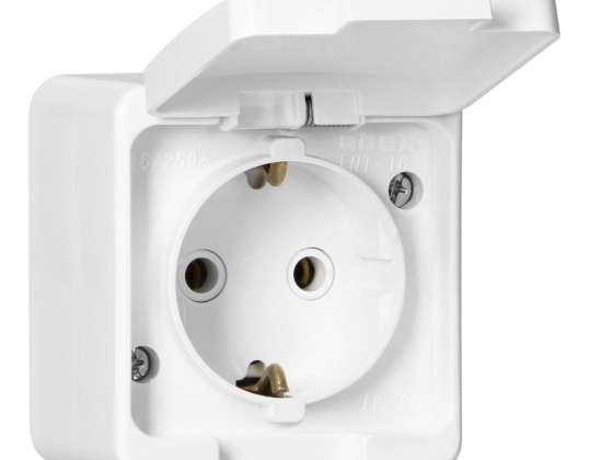 Vienslīpā 2P Z SCHUKO izturīga pret šļakatām kontaktligzda ar vāciņu produkta krāsā IP44. SMART. balta
