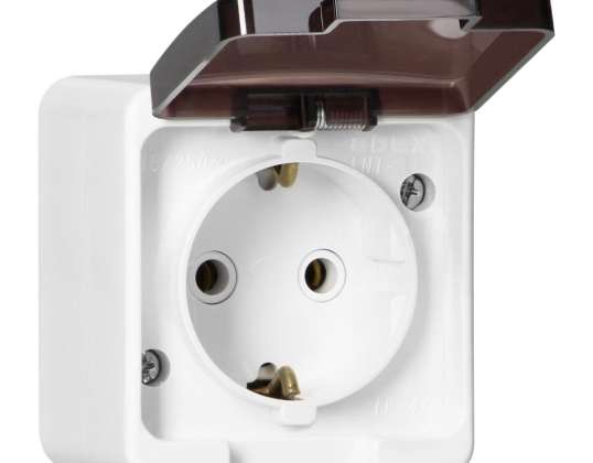 Single socket 2P Z SCHUKO splash-proof with smoke flap IP44. SMART. white