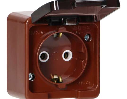 Einzelsteckdose 2P Z SCHUKO spritzwassergeschützt mit Rauchklappe IP44. SMART. braun