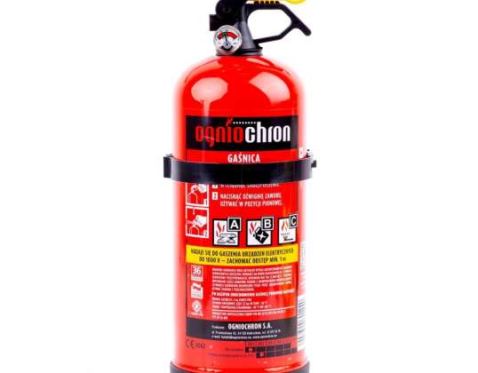 Extincteur à poudre 2 kg abc avec tête en plastique, manomètre et support mural