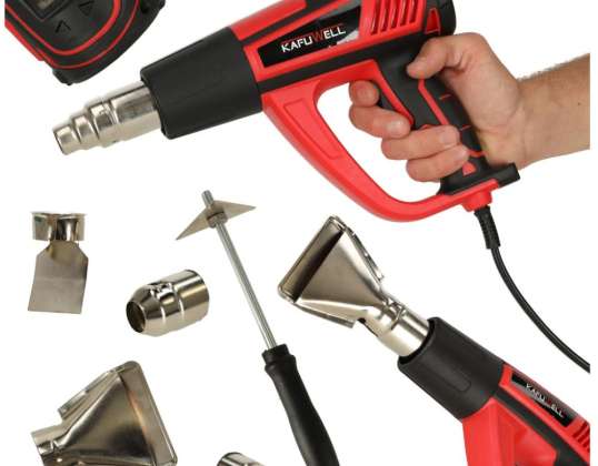KAFUWELL Pistola termica elettrica con controllo della temperatura 0-600 gradi C flusso d'aria 300-500 l/min 4 punte sostituibili 1850W