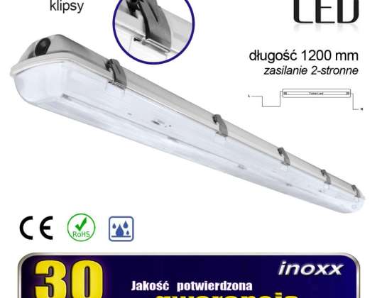 Pramoninis hermetiškas šviestuvas IP65 LED 1x120cm T8 G13 dvipusio maitinimo