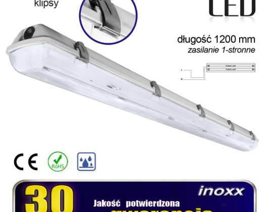 Industrieel Hermetisch Armatuur IP65 LED 2x120cm T8 G13, Eenzijdig Voedingspunt