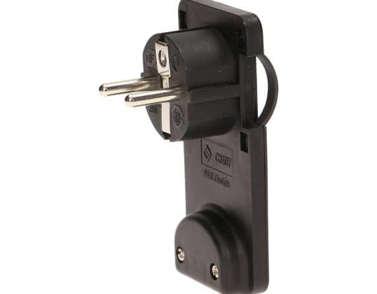 Flacher Stecker. Uni Schuko mit Halter. schwarz