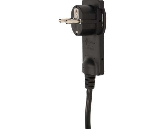 Flat Uni Schuko-kontakt med håndtak. ikke demonterbar. kabel 1,5 m. svart