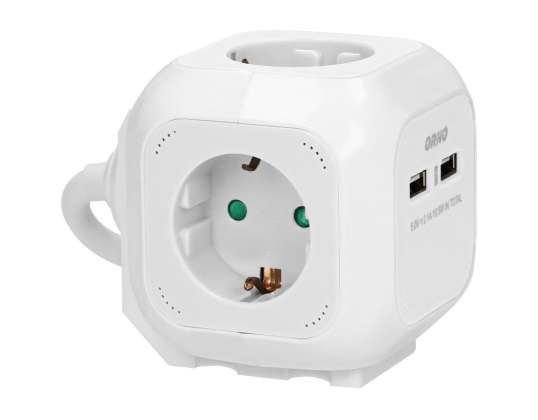 4-fach Verlängerung 2P Z Schuko, Ladegerät 2xUSB, 1,4m H05VV F 3x1.5mm2, weiß