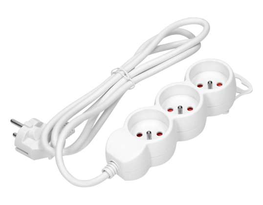 3-gang extension cable 2P Z. 5m H05VV F 3x1.0mm?. Imax=10A. white