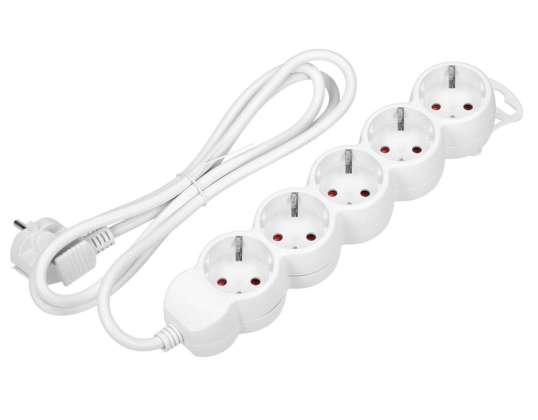 Extension Lead 5 Socket 2P Z schuko 3m H05VV F 3x1 0mm? Imax=10A white