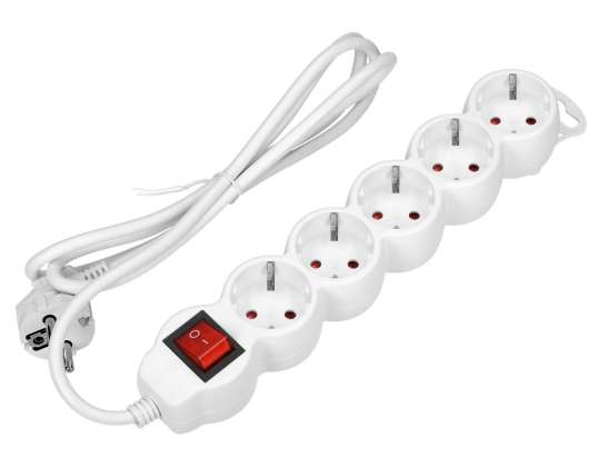 5-socket extension 2P Z schuko with switch 3m H05VV F 3x1 0mm? Imax=10A white