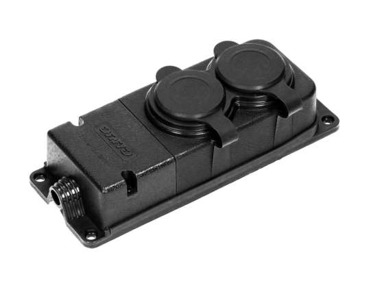 Влагостойкий и ударопрочный распределитель. IP44. 2 розетки 2P Z. 16A. 230V AC. резиновый. негорючий. версия шукo