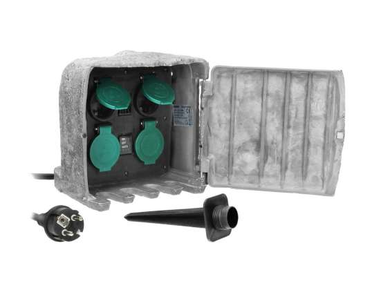 Priza de gradină KAMIEŃ  4x2P Z  schuko  cablu din cauciuc H07RN F 3x1 5mm?  3m  2 moduri de funcționare: automat  max.1100W /manual  max.3680W