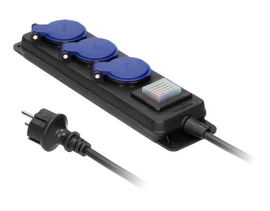 Atölye uzatma kablosu su sıçratmalarına dayanıklı ve IP44 anahtarlı  3 prizin 2P Z IP44  lastik kablo H05RR F 3x1 5mm?  uzunluğu 5m