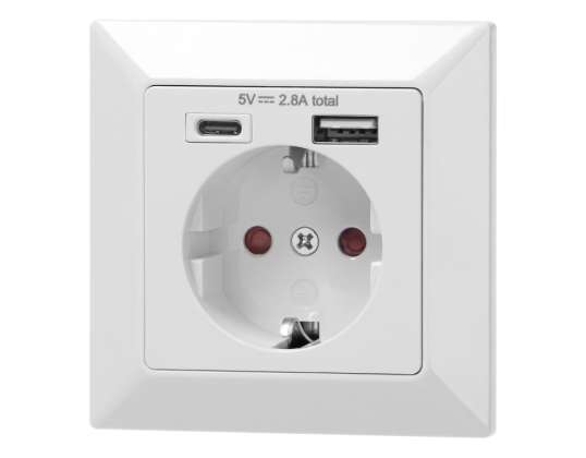 Prise unique 2P Z Schuko. USB A USB C. sortie 5VDC. max 2.8A