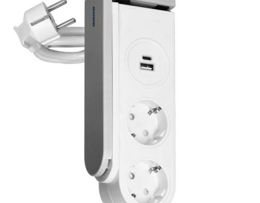 Schuko Tischsteckdosenleiste mit USB-Ladegerät und Federklemme