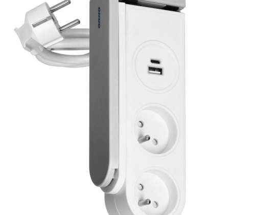 Tischsteckdosenleiste mit USB-Ladegerät und federigem Befestigungsclip
