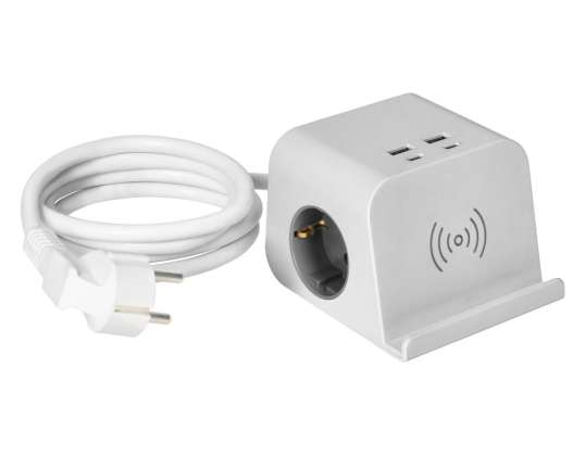 Bureau voedingsstrip met USB-oplader, schroefbevestiging en 1,4 m kabel, 2x2P + Z (Schuko), 4xUSB, wit