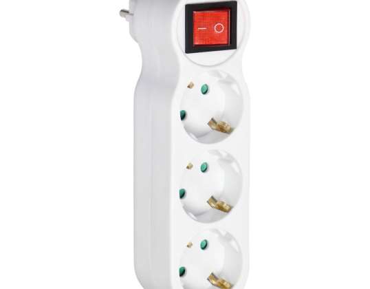 Divisor 3x2P Z Schuko con interruptor y enchufe superior. Blanco