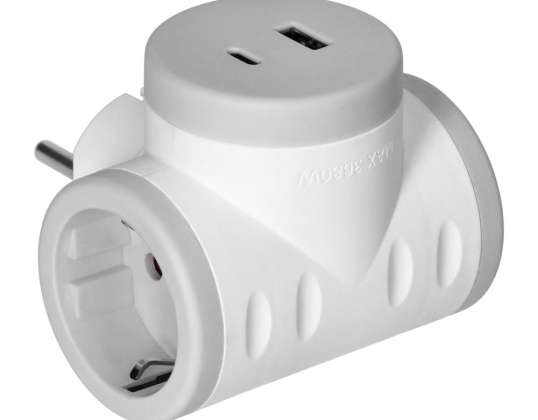Steckdosenleiste 2P Z Schuko mit 2xUSB Schnellladegerät. weiß-grau