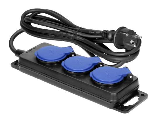 Cable de extensión de taller a prueba de salpicaduras IP44 3 salidas 2P ¿Con cable de goma IP44 H05RR F 3x1 5 mm?  Longitud 3m
