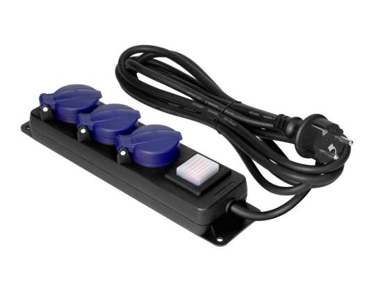 Roiskevesitiivis työpajajatkojohto kytkimellä IP44 3 pistorasiaa 2P Z IP44 kumikaapeli H05RR F 3x1 5mm?  3 kk
