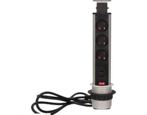Toma de corriente retráctil de 6 cm con cargador USB, bloqueo y cable de 1,8 m
