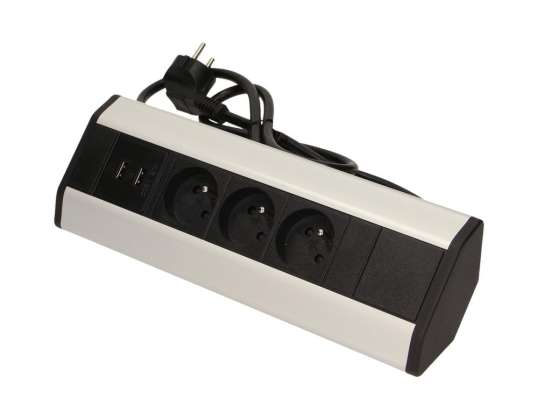 Stikkontakt med USB-lader og ledning 1,8 m. 3x2P Z. 2xUSB