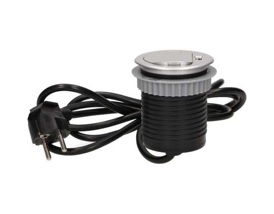 Eingelassene Steckdose ?6cm im Tisch mit Deckel, USB-Ladegerät und Kabel 1,8m. 1x2P Z. 1xUSB