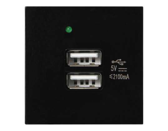 NOEN USB x 2. Doppelmodul-Port 45x45mm mit USB-Ladegerät. 2.1A 5V DC. schwarz