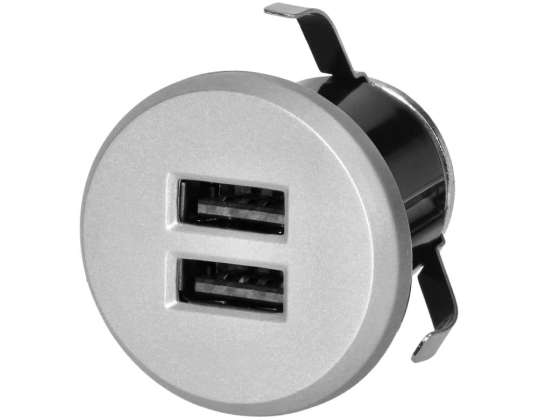 Polnilec 2XUSB 3.4A, vgrajen v ploščo, srebrn
