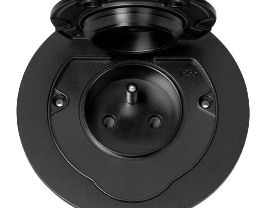 Hermetisk rund elektrisk stikkontakt. IP55. 1x2P Z French. sort