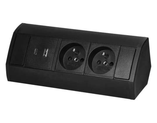 Möbelsteckdose 2x2P Z. 2xUSB Typ A C; 2.4A . schwarz