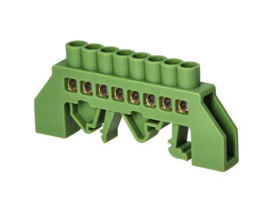 Insulated terminal strip PE. 8 conductors. green