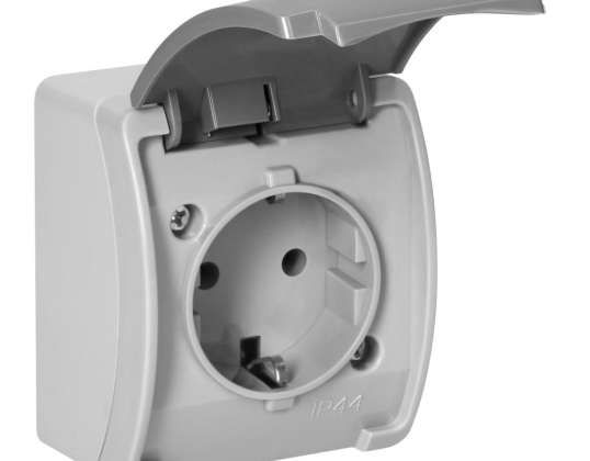 Einzelsteckdose 2P Z Schuko AQUATIC. IP44. grau-grafit