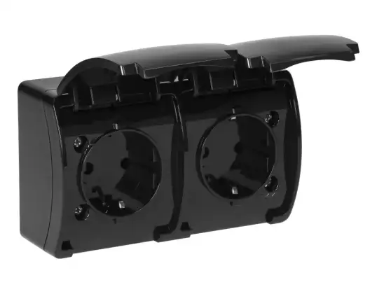 Двойная розетка 2x2P с заземлением AQUATIC. IP44. черная