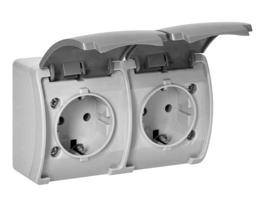 Toma doble 2x2P Z Schuko AQUATIC. IP44. gris grafito