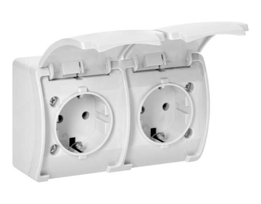 Double socket 2x2P Z Schuko AQUATIC. IP44. white