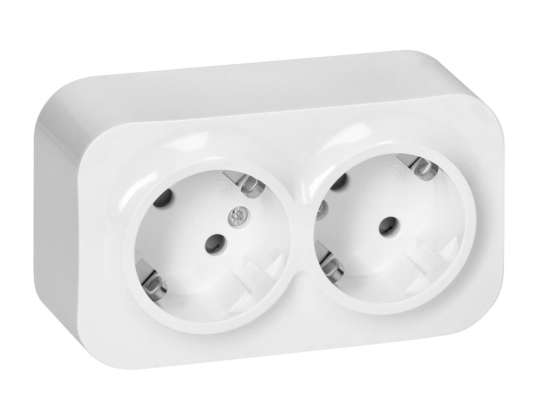 ToDo Dobbeluttak 2x2P Z. 16A/230VAC. IP20.Schuko.Hvit 10 stk.