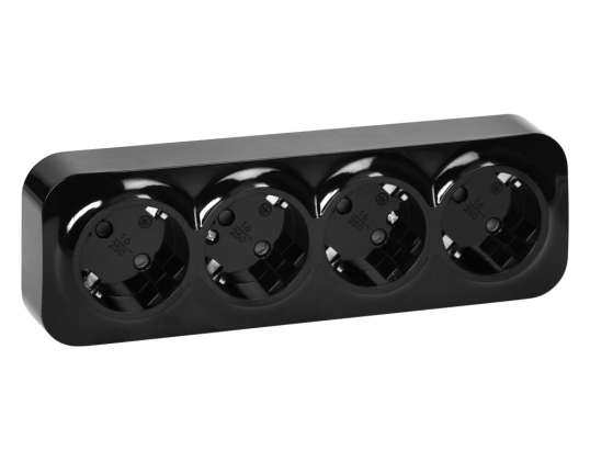 Firkontakt ToDo 2P Z Schuko IP20. 16A. 230V AC. svart