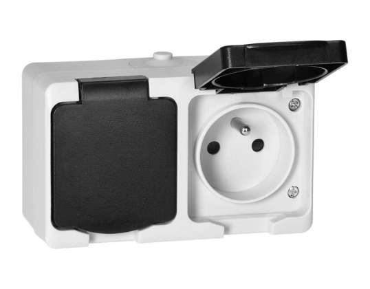 Prise double 2X2P Z AQUATIC MINI IP 54 noir et blanc