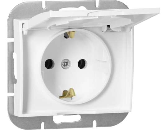 Einzeldose p/t 2P Z Schuko spritzwassergeschützt mit Klappe Onyx. 16A. 250V. PT 17OH. weiß