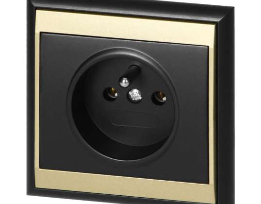Enkelt stikkontakt p/t 2P Z Luna. 16A. 250V. PT 16L. svart/gull
