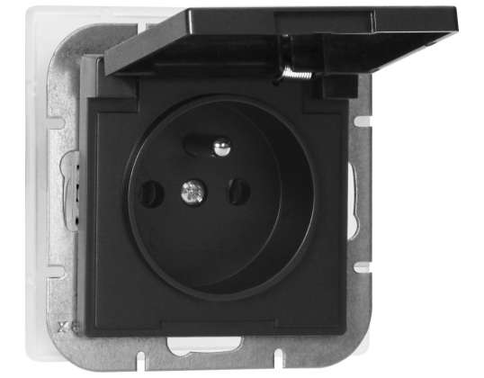 Enkel kontakt p/t 2P Z sprutsikker med lokk Pearl. 16A. 250V. PT 16PH. svart