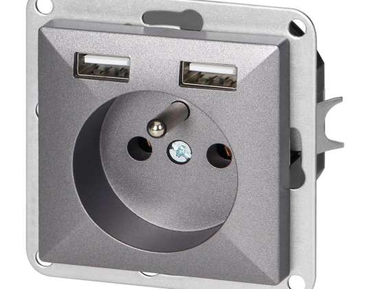 Einzelsteckdose p/t 2P Z mit Pearl-Ladegerät. 16A. 250V. PT 16P/USB. anthrazit