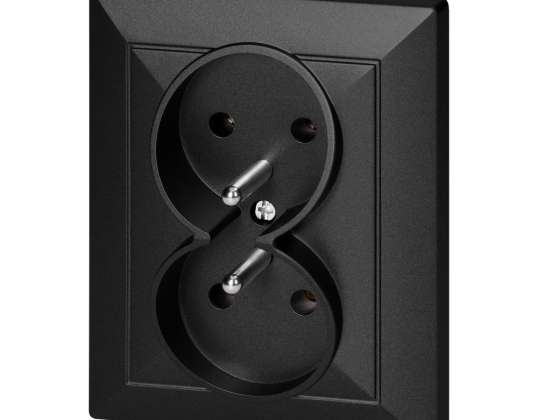 Dobbelt stikkontakt p/t 2x2P Z Pearl. 16A. 250V. PT 6 P. svart
