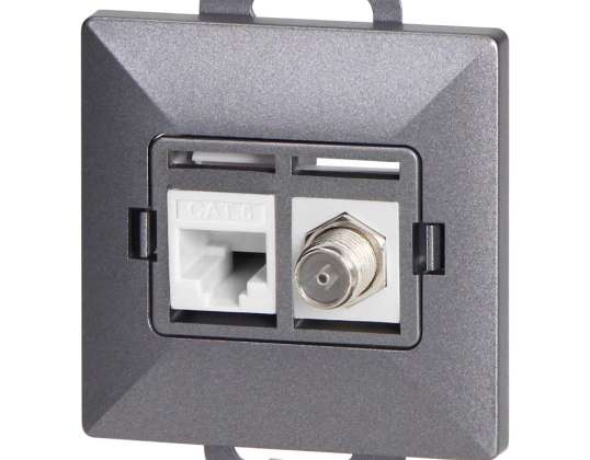Toma de tipo F   Toma 1xRJ45 Cat6 Pearl. TV/F RJ45/P. antracita