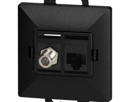 Μονή πρίζα. F τύπου 1xRJ45 Cat6 Pearl jack. TV/F RJ45/P. μαύρο