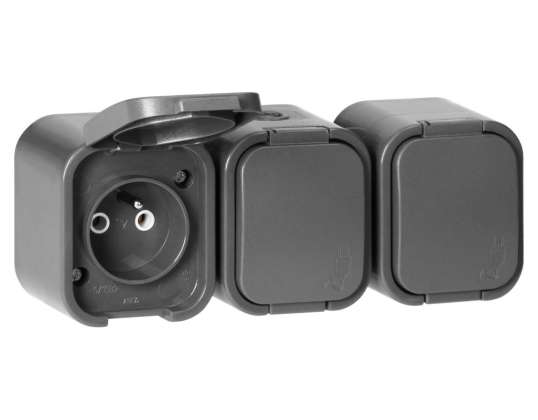 Triple socket n/t 3x2P Z. splashproof with B2 flap. IP54. NT 316 B2. grey