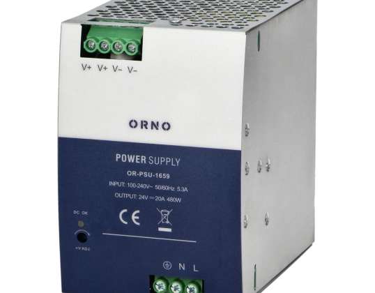 Βιομηχανικό τροφοδοτικό. Για ράγα DIN. 24VDC. 20A. 480W. Σε μεταλλική θήκη