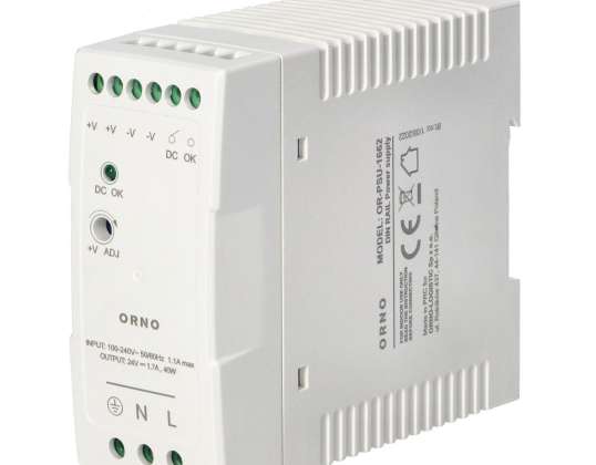 Βιομηχανικός τροφοδότης.  για ράγα DIN. 24VDC. 1.7A. 40W. σε πλαστική θήκη